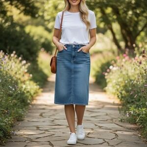 Lauren Ralph Lauren Denim Pencil Skirt Medium Wash Mid Rise Size 16 Chic Casual